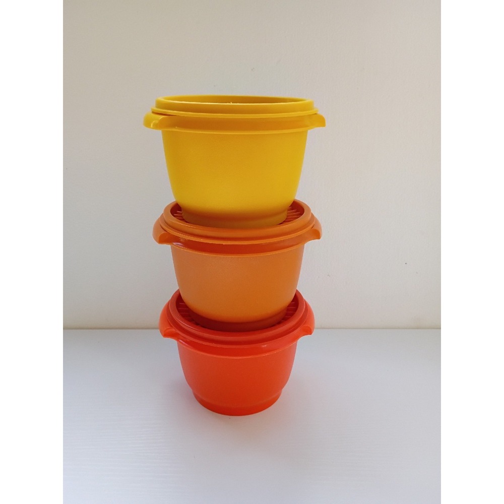 Set of (3) Vintage Tupperware Servalier Containers with Lids Orange & Yellow